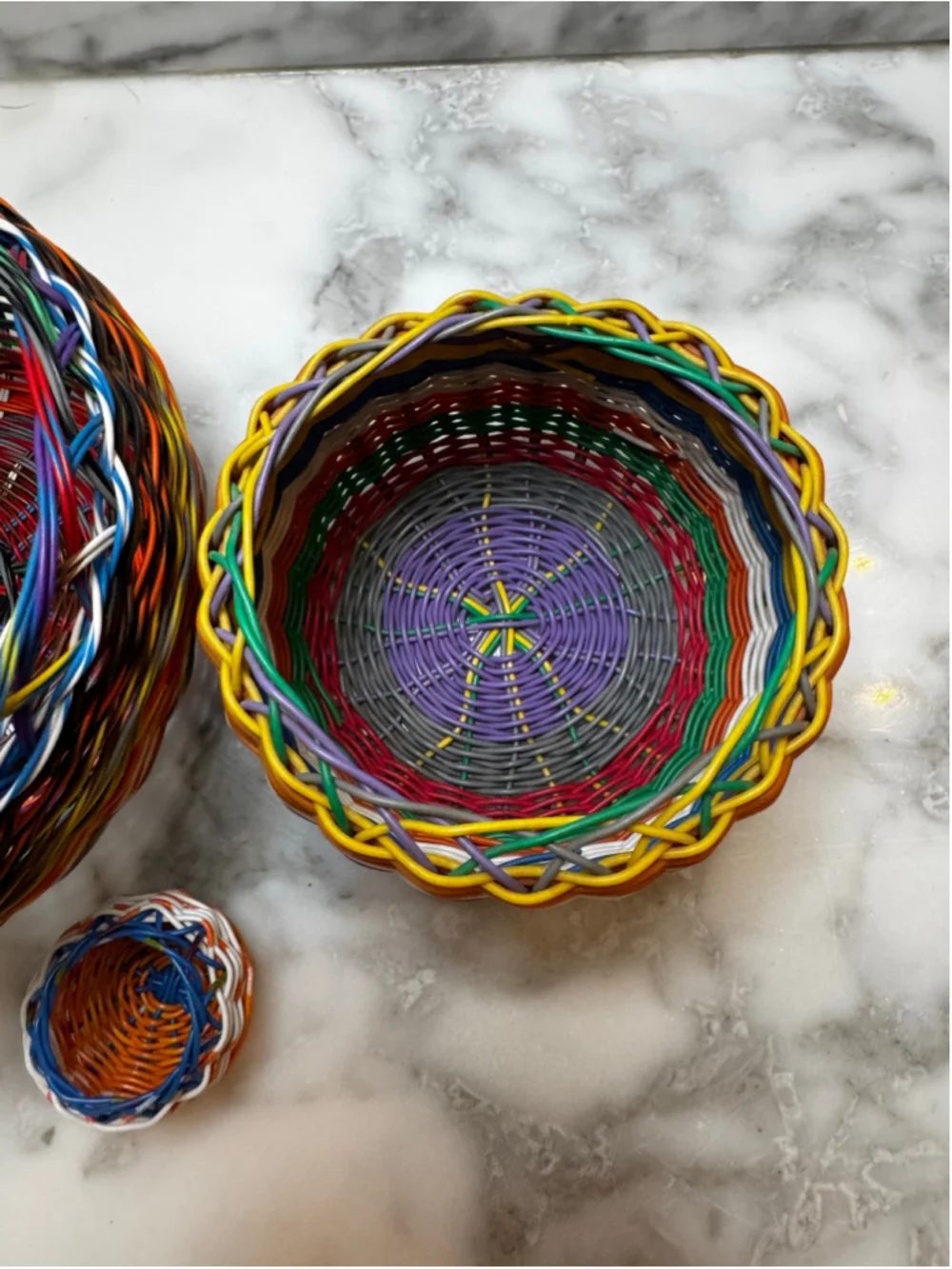 Vintage Set of 3 Handwoven South African Zulu Telephone Wire Baskets